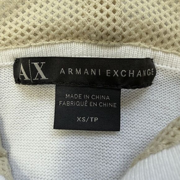 Armani Exchange A|X Cropped Hoodie Shirt XS White Short Sleeve 100% Cotton - Picture 6 of 8
